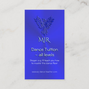 Dance Teacher, Monogram, Blue Phoenix Business Card