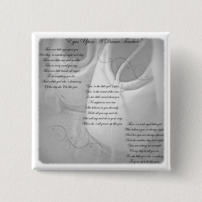 Dance Teacher Poem 15 Cm Square Badge (Front)