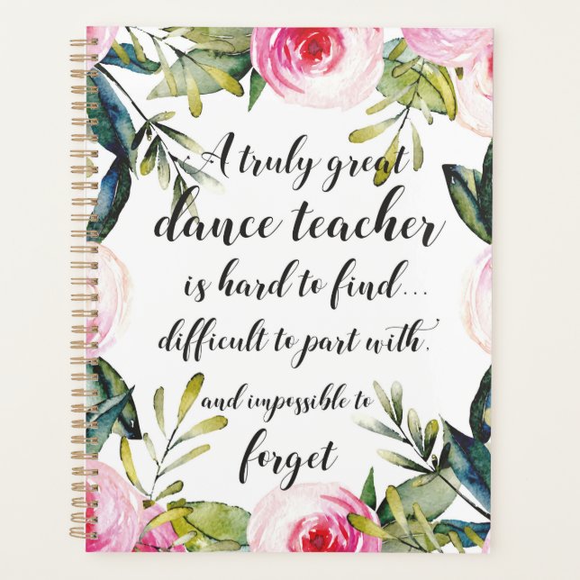 Dance Teacher Thank you Wishes for Dance Teacher Planner (Front)