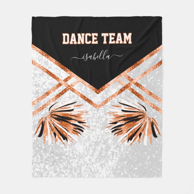 Dance Team Black, White and Orange Fleece Blanket (Front)