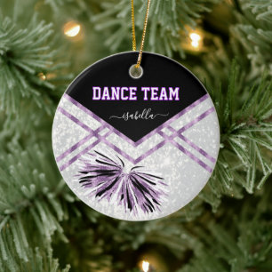 Dance Team Black, White and Purple Glitter Ceramic Tree Decoration
