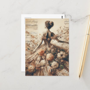 Dance to the Floral Music Collage Postcard