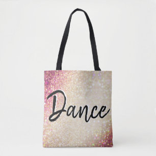 Dance Tote Bag Faux Gold and Pink Glitter