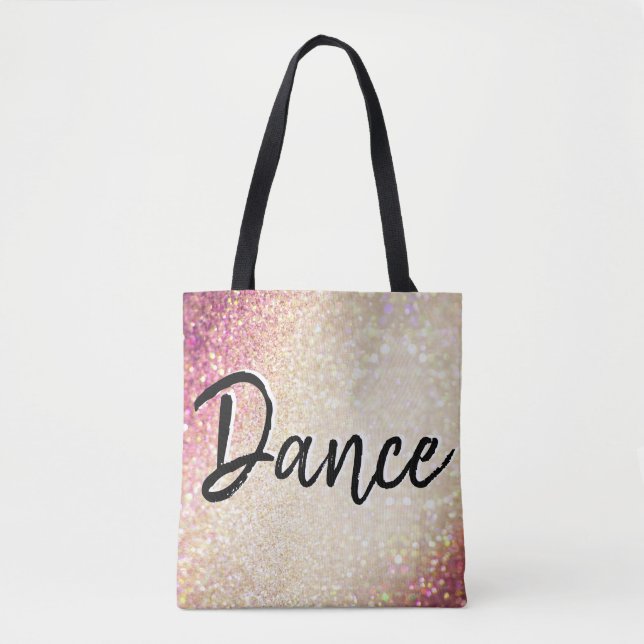 Dance Tote Bag | Faux Gold and Pink Glitter (Front)