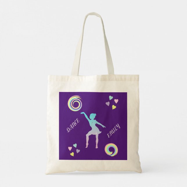 Dance tote bag with hearts & swirls. (Back)