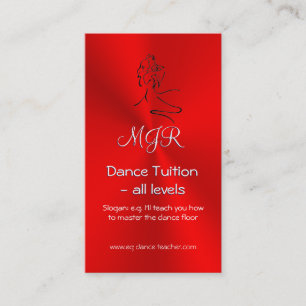 Dance Tutor, Monogram, Dancers Logo on Red Business Card