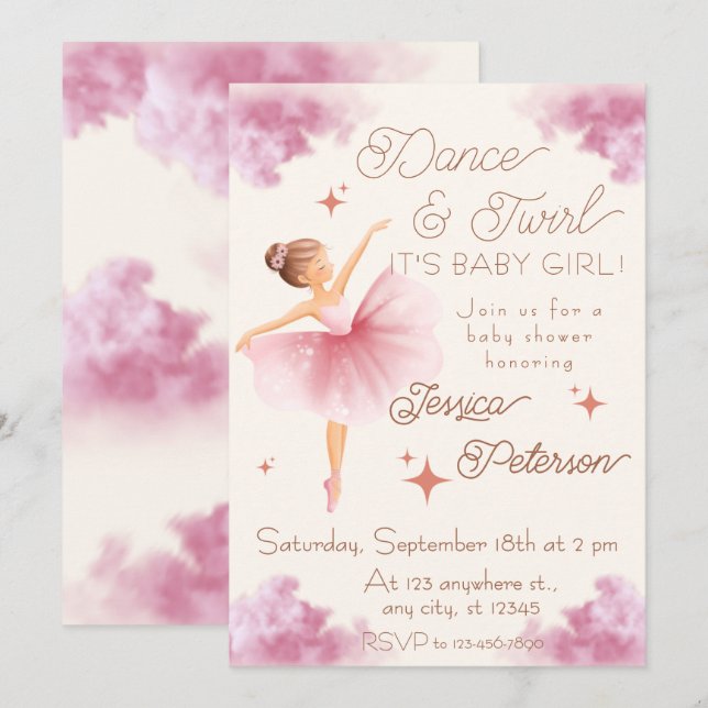 Dance & Twirl Ballerina Baby Shower Invitation (Front/Back)