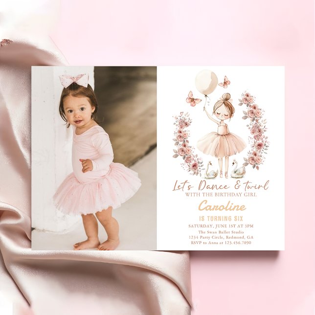 Dance & Twirl Ballerina Ballet Birthday Photo Invitation (Creator Uploaded)