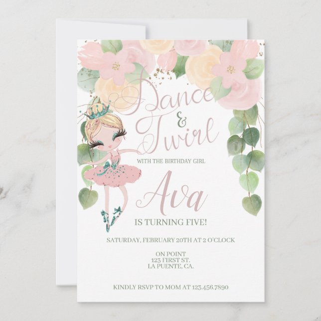 DANCE & TWIRL| BALLERINA BIRTHDAY | FLORAL INVITATION (Front)