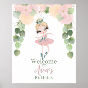 DANCE & TWIRL BALLERINA BIRTHDAY FLORAL POSTER