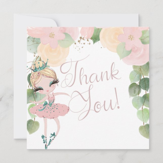 DANCE & TWIRL| BALLERINA BIRTHDAY | FLORAL| THANK YOU CARD (Front)