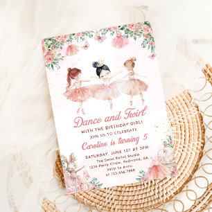 Dance & Twirl Ballerina Girl Birthday Invitation