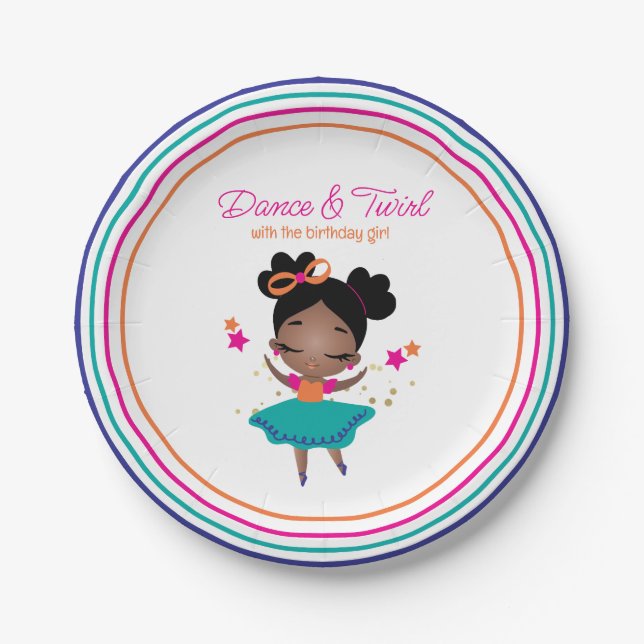 Dance & Twirl Birthday Girl Colourful Paper Plate (Front)
