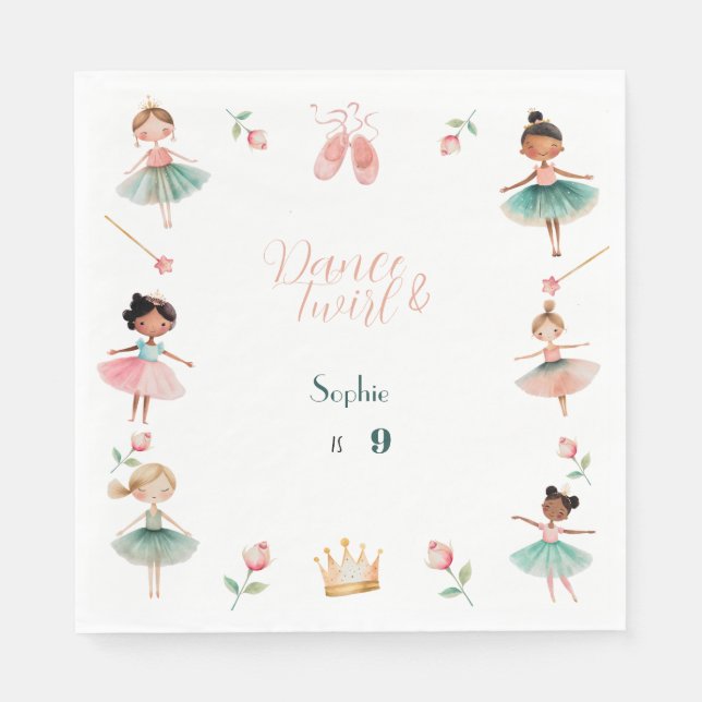 Dance & twirl girl birthday party napkin (Front)