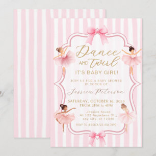 Dance & Twirl Pink Ballerina Ballet Baby Shower Invitation