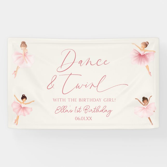 Dance & Twirl Pink Ballerina Ballet Birthday Party Banner (Horizontal)