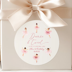 Dance & Twirl Pink Ballerina Ballet Birthday Party Classic Round Sticker