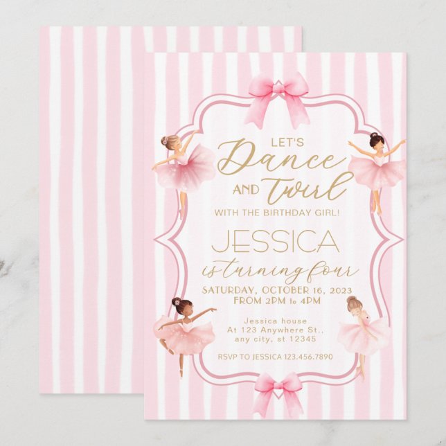Dance & Twirl Pink Ballerina Ballet Birthday Party Invitation (Front/Back)