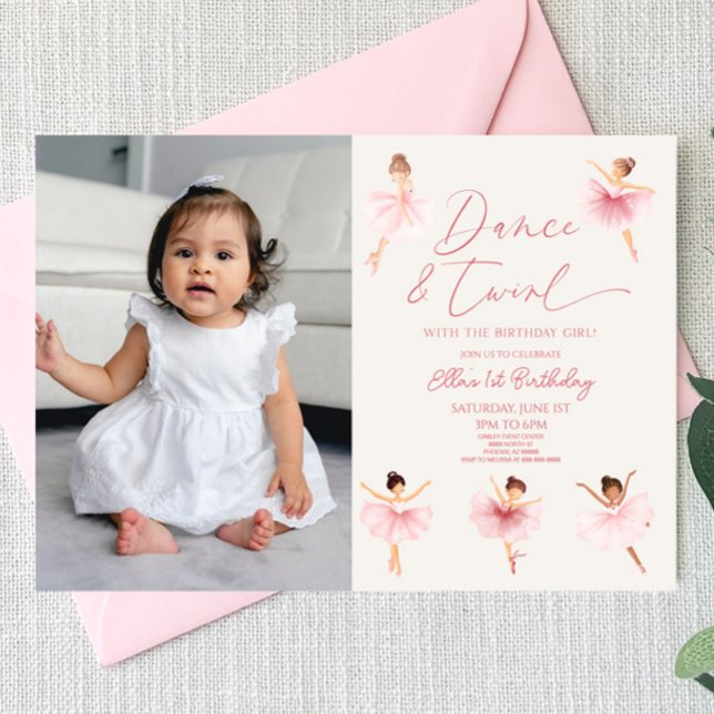 Dance & Twirl Pink Ballerina Ballet Birthday Party Invitation (Creator Uploaded)