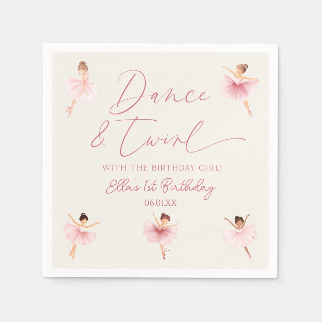 Dance & Twirl Pink Ballerina Ballet Birthday Party Napkin (Front)