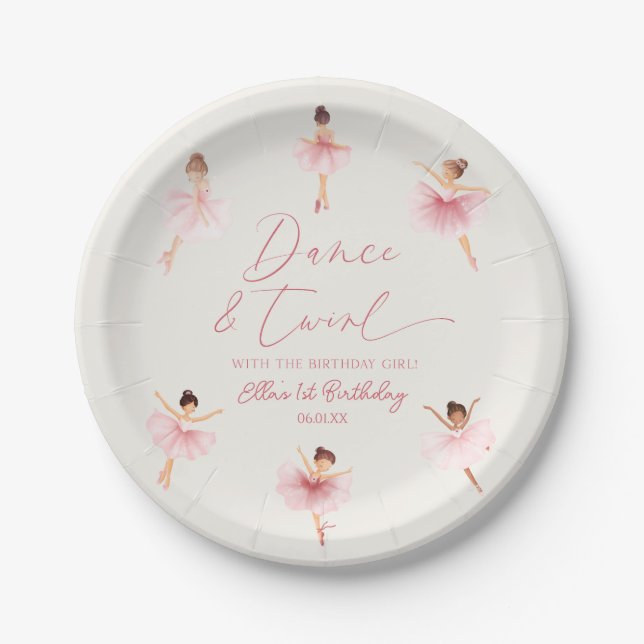 Dance & Twirl Pink Ballerina Ballet Birthday Party Paper Plate (Front)