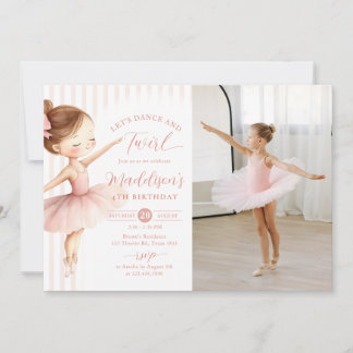 Dance & Twirl Pink Ballerina Ballet Birthday Photo Invitation