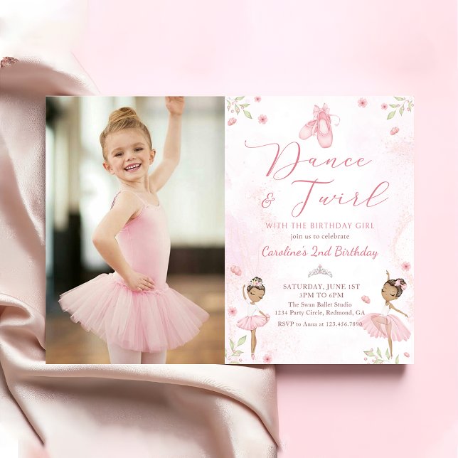 Dance & Twirl Pink Ballerina Ballet Birthday Photo Invitation (Creator Uploaded)