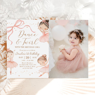 Dance & Twirl Pink Ballerina Birthday Party Photo Invitation