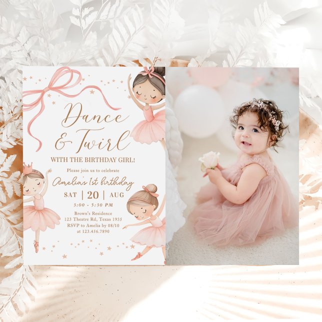 Dance & Twirl Pink Ballerina Birthday Party Photo Invitation (Creator Uploaded)