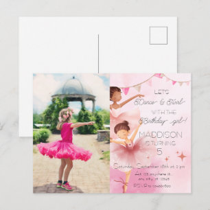 Dance & Twirl Pink Ballerina Photo Birthday Party Postcard