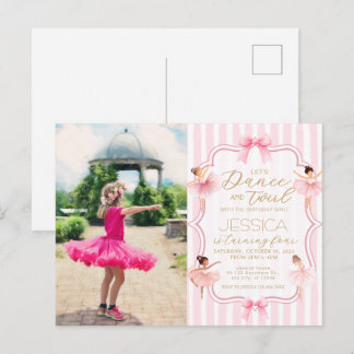 Dance & Twirl Pink Ballerina Photo Birthday Party Postcard