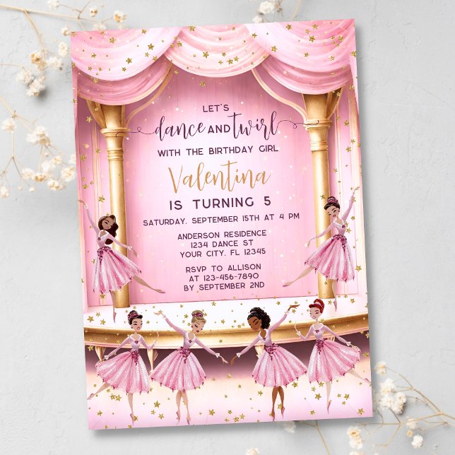 Dance & Twirl Pink Ballet Stage Ballerina Birthday Invitation (Creator Uploaded)