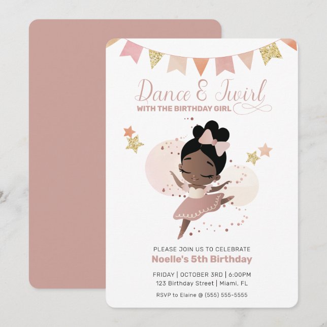 Dance & Twirl, Princess Ballerina Birthday Invitation (Front/Back)