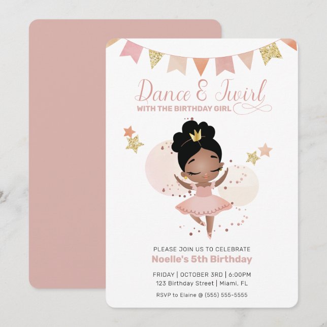 Dance & Twirl, Princess Ballerina Birthday Invitation (Front/Back)