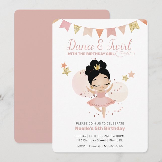 Dance & Twirl, Princess Ballerina Birthday Invitation (Front/Back)