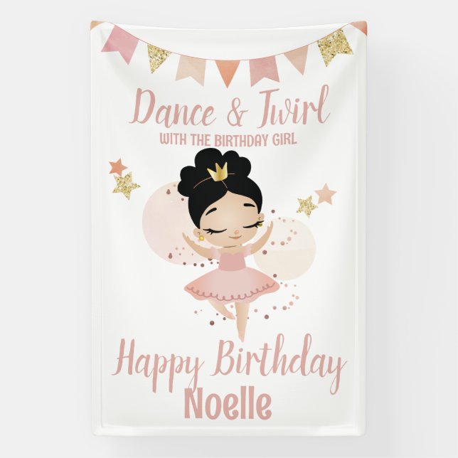 Dance & Twirl, Princess Ballerina w/Tiara Birthday Banner (Vertical)