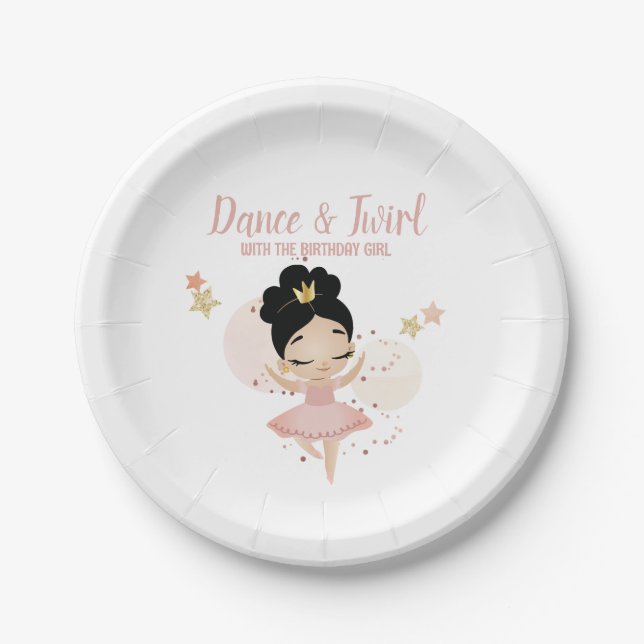 Dance & Twirl, Princess Ballerina w/Tiara Birthday Paper Plate (Front)