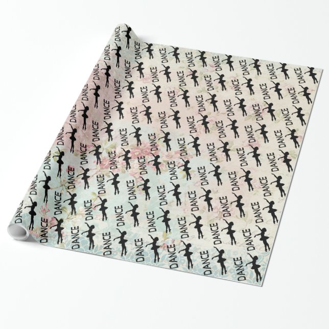 Dance - Vintage Ballerina Silhouette Pattern Wrapping Paper (Unrolled)