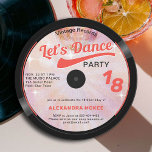 Dance Vintage Groovy Pink Disco Ball 18th Birthday Invitation<br><div class="desc">An elegant, music and disco themed, fun 18th birthday party invitation template in the shape of a vinyl record that features a textured pink sunburst background and a pink and purple disco ball, with the title "Let's Dance" in groovy, 70s style script. You can fully edit this template. A perfect...</div>
