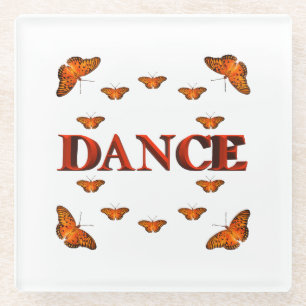 Dance with butterflies design glass coaster