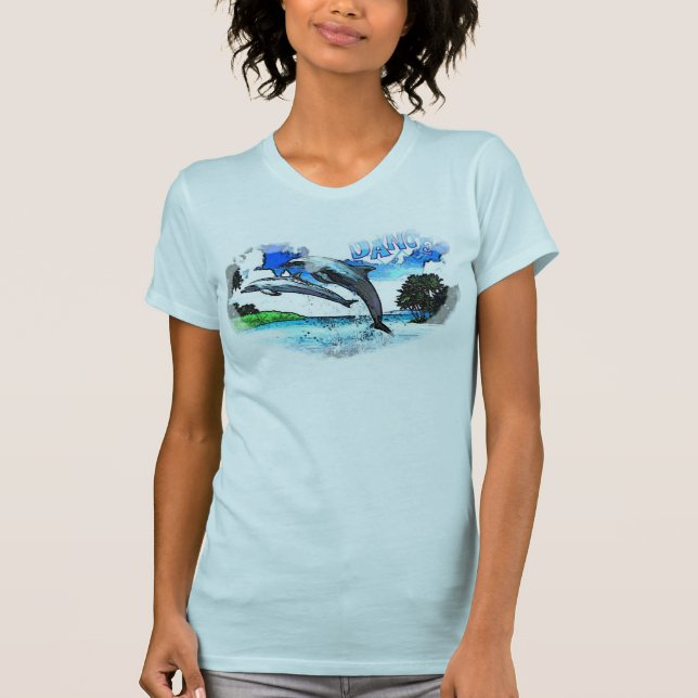 Dance with Dolphins light blue ladies AA tee (Front)