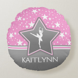 Dancer Among the Stars in Pink with YOUR NAME Round Cushion