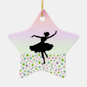 Dancer amongst the stars and pink sky ceramic tree decoration