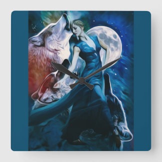 dancer and wolves square wall clock