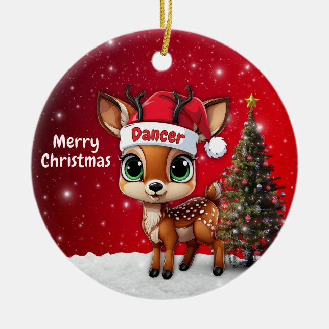 Dancer Baby Deer, Fawn, Doe, Reindeer🦌 🎄 Ceramic Tree Decoration (Front)