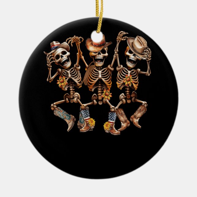 Dancer Cowboy Skeleton Cowgirl Dancing Bone Boots  Ceramic Tree Decoration (Front)