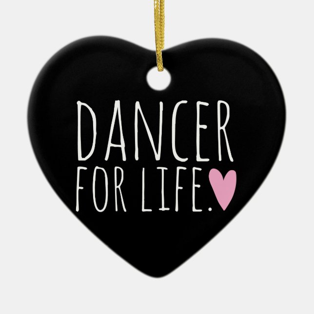 Dancer For Life Black with Heart Ceramic Tree Decoration (Front)