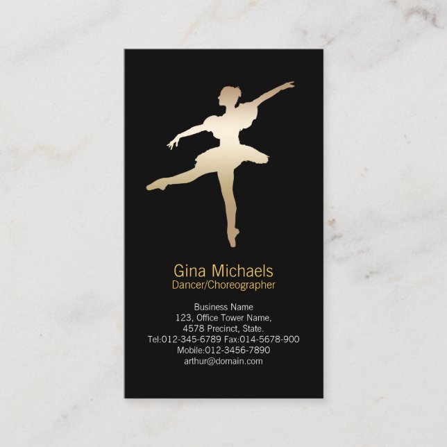 Dancer Gold Silhouette Dancer Business Card (Front)