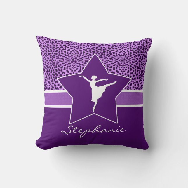 Dancer in Purple Cheetah Print with Monogram Cushion (Front)