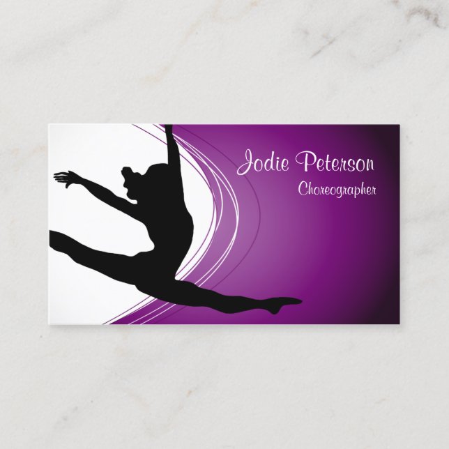 Dancer Jette Leap Silhouette Purple Business Card (Front)